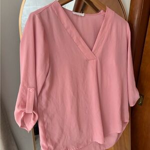 Lush Soft Pink V-Neck Blouse